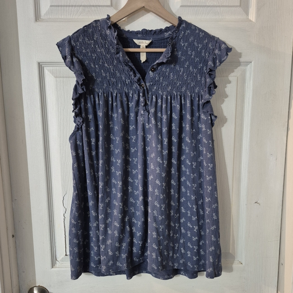 Women's Matilda Jane Blue Ruffled Sleeveless Top Sz XXL